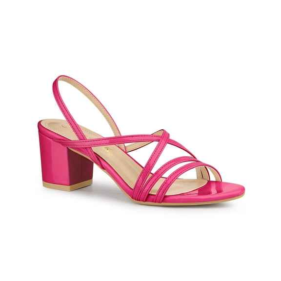 BLISSFUL STEP Women's Solid Color Strappy Slingback Block High Heels Sandals Hot Pink 8.5