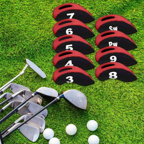 BAOSITY 9 Pieces Golf Iron Headcovers Golf Club Head Covers Irons Portable Golfer Equipment with Number Tags Golf Iron Head Protector Black Red