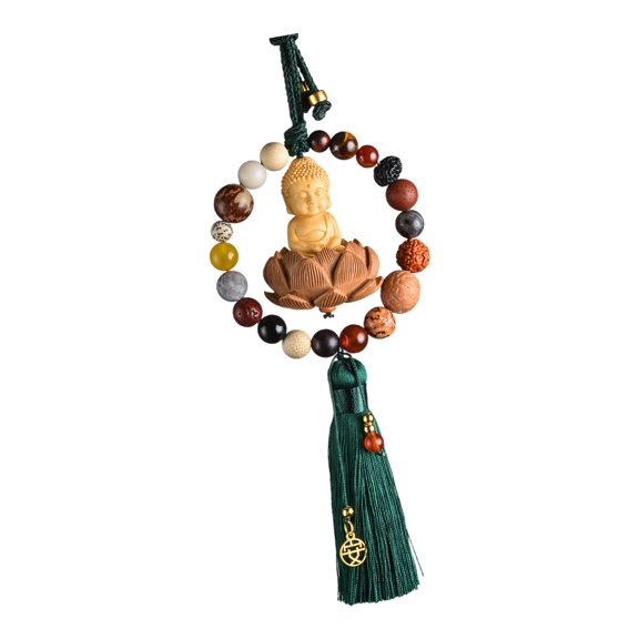BAOSITY Buddha Statue Car Pendant Dangling Ornament, Wood Gift ,Automotive Accessories, Auto Interior Dangle Rear View Mirror Pendant green tassel