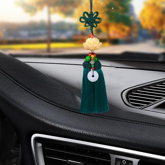 BAOSITY Car Pendant Lotus Shape Lucky Car Dangling Ornament Rear View Mirror Pendant Green