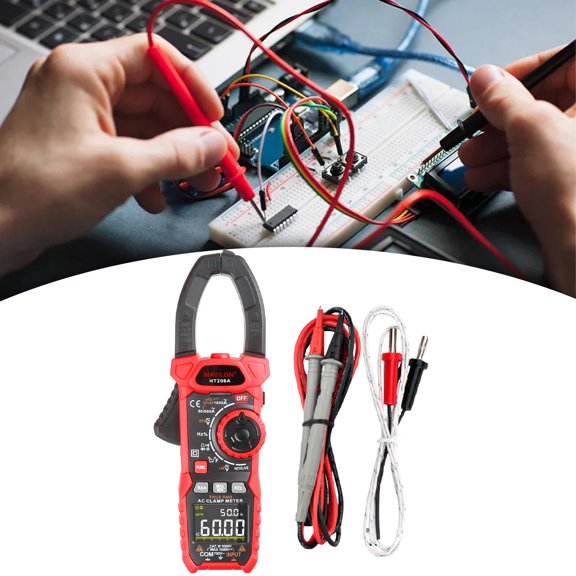 BAOSITY Clamp Meter Voltmeter Duty Cycle Diodes Continuity 6000 Counts Measures Current Temperature Resistance Tester , HT208A