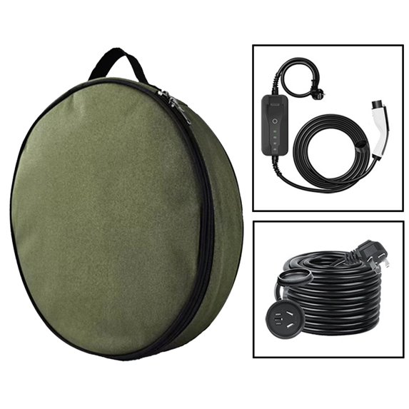 BAOSITY EV Cable Storage Bag Cord Hoses Organizer Accessories Wear Resistant Electric Car Load Bearing Handle Sturdy Round Cable Case Green