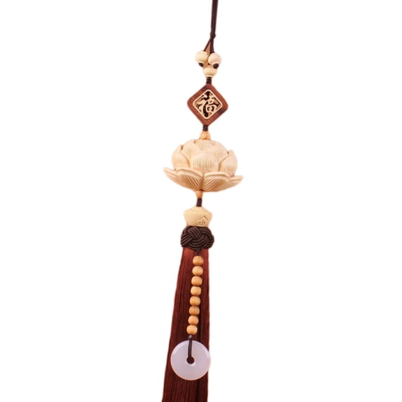 BAOSITY Lotus Car Mirror Charm Pendant Tassel Car Hanging Decoration Gift Universal Automotive Accessories Dangling Ornament Coffee