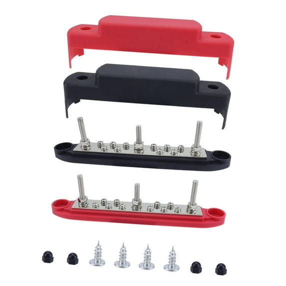 BAOSITY Power Distribution Block 250A 10 x Screws Terminals ,with Cover,Bus Bar Terminal Block 12V Battery Busbar for Boat Marine 1 pair red black