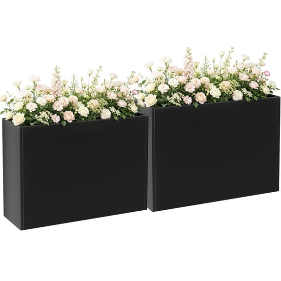 BAOTREE Heavy Duty Tall Black Metal Planter Box with Removable Shelves, 30"L x 12"W x 24"H, Raised Metal Garden Bed,Outdoor Indoor Rectangular Garden Planter for Patio, Porch, Yard, (2PCS)