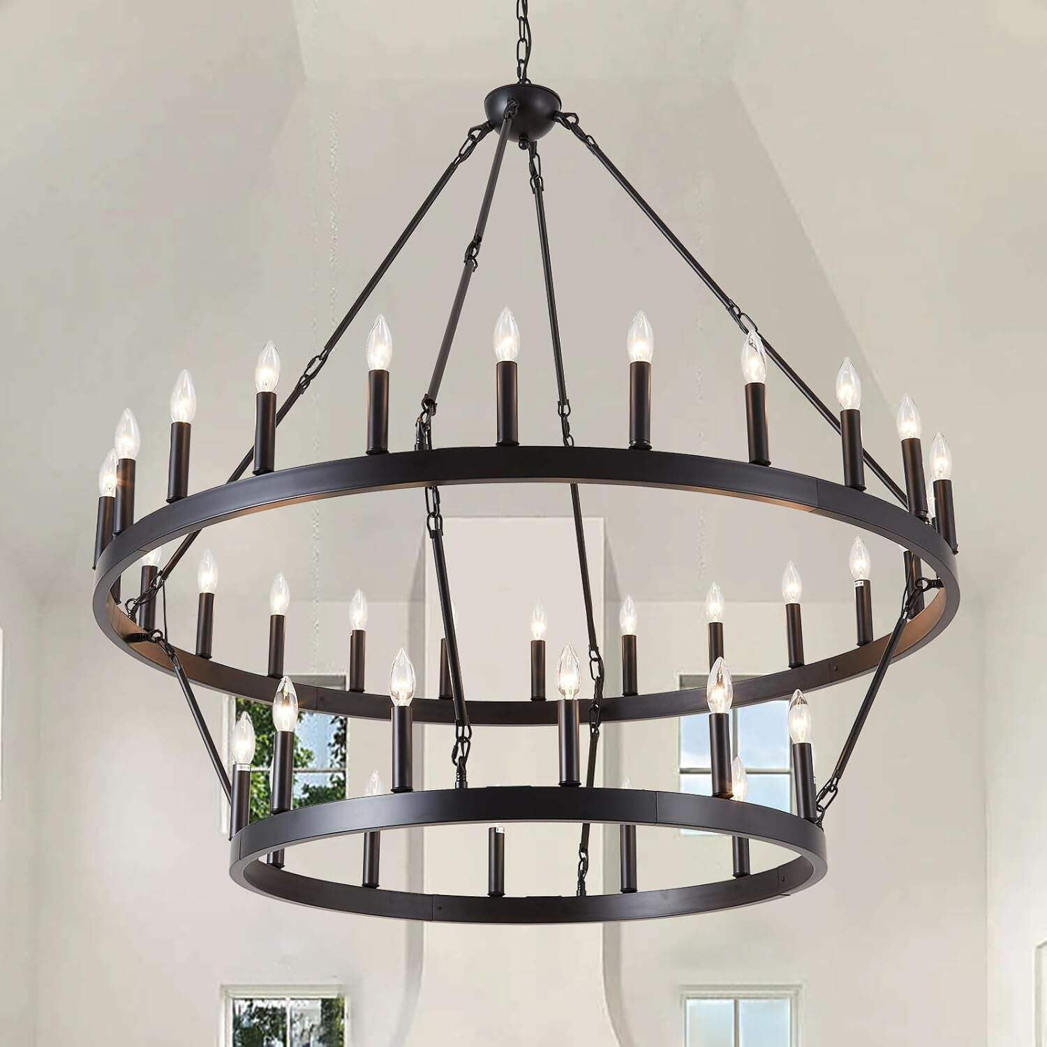 BAOURE Candle Style Wagon Wheel Chandelier Black 12-Light, round Wagon ...