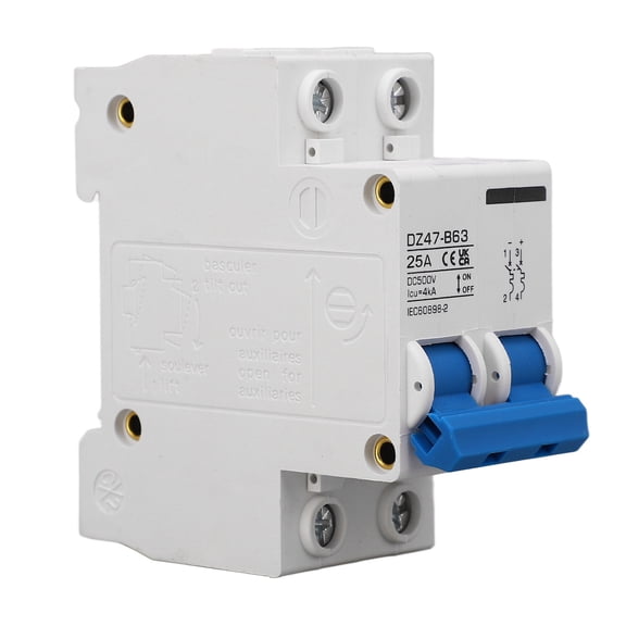 BAOYI 2P DC Miniature Circuit Breaker B Type 25A DIN Rail Mount for Solar Photovoltaic Systems Electric Cars DC 500V, 3.94 inches / 10 cm