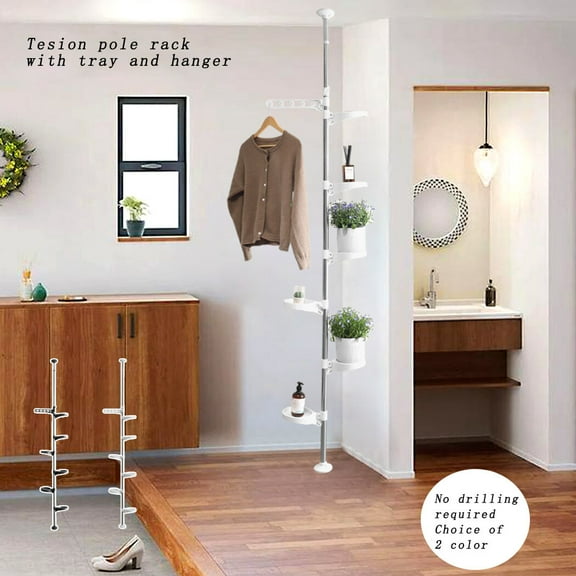 BAOYOUNI 7 Tier Steel Tension Pole Flower Display Rack Space Saver Corner Multiple Functional pole Floral Pot Hanger Ivory