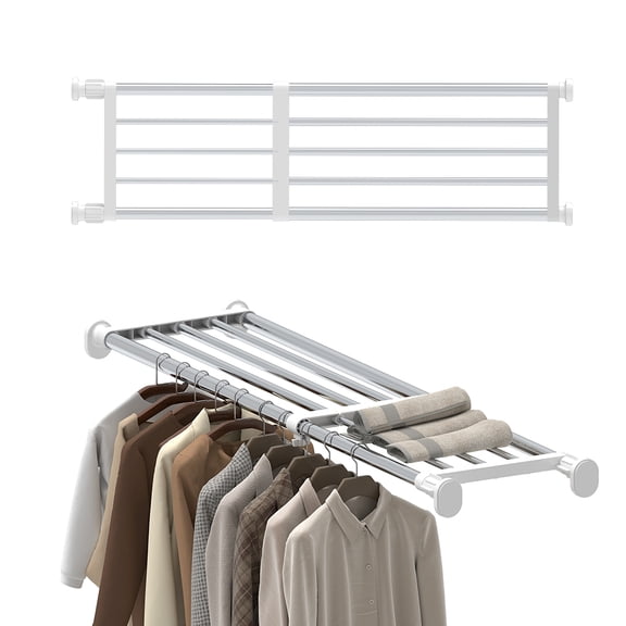 BAOYOUNI Closet Organizer Tension Shelf Expandable 29.4-46.25" Ivory