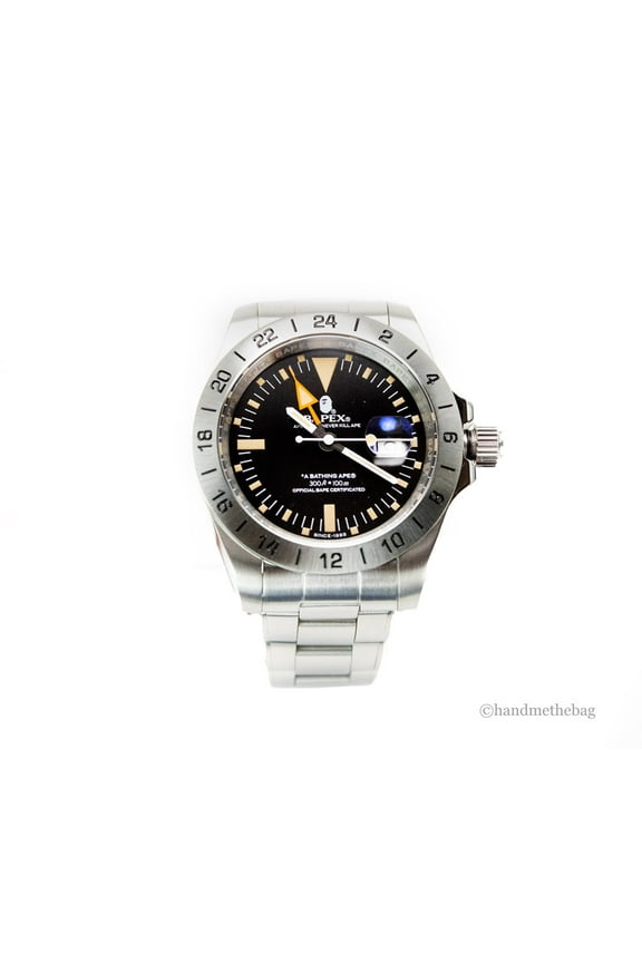 BAPE Bapex Classic Type 6 Silver Tone Stainless Steel Black Dial Bracelet Watch