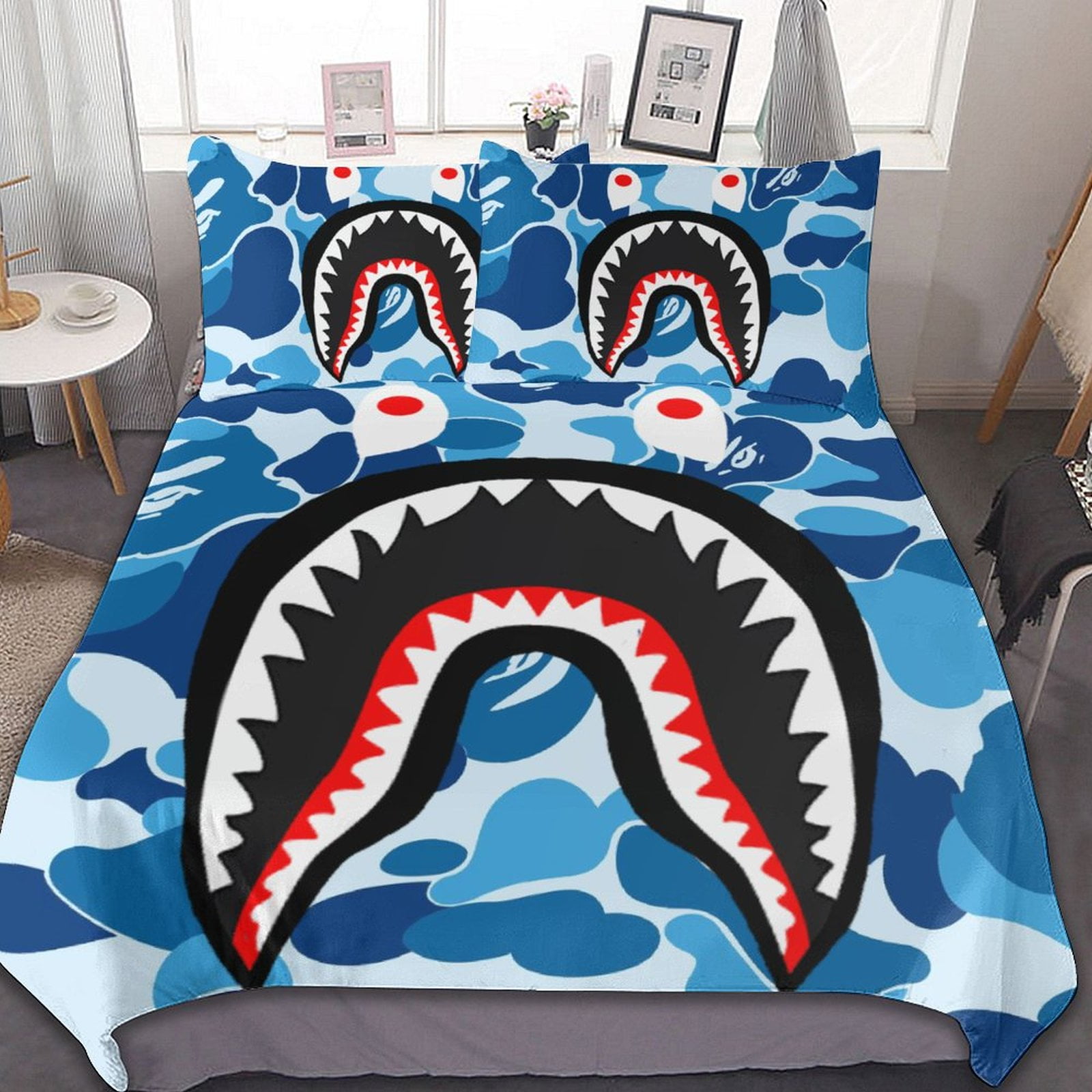 BAPE Camo Shark 3-Piece Bedding Set 90x90 Duvet Cover & 2 Pillow Shams  Set Soft Bed Sheets 
