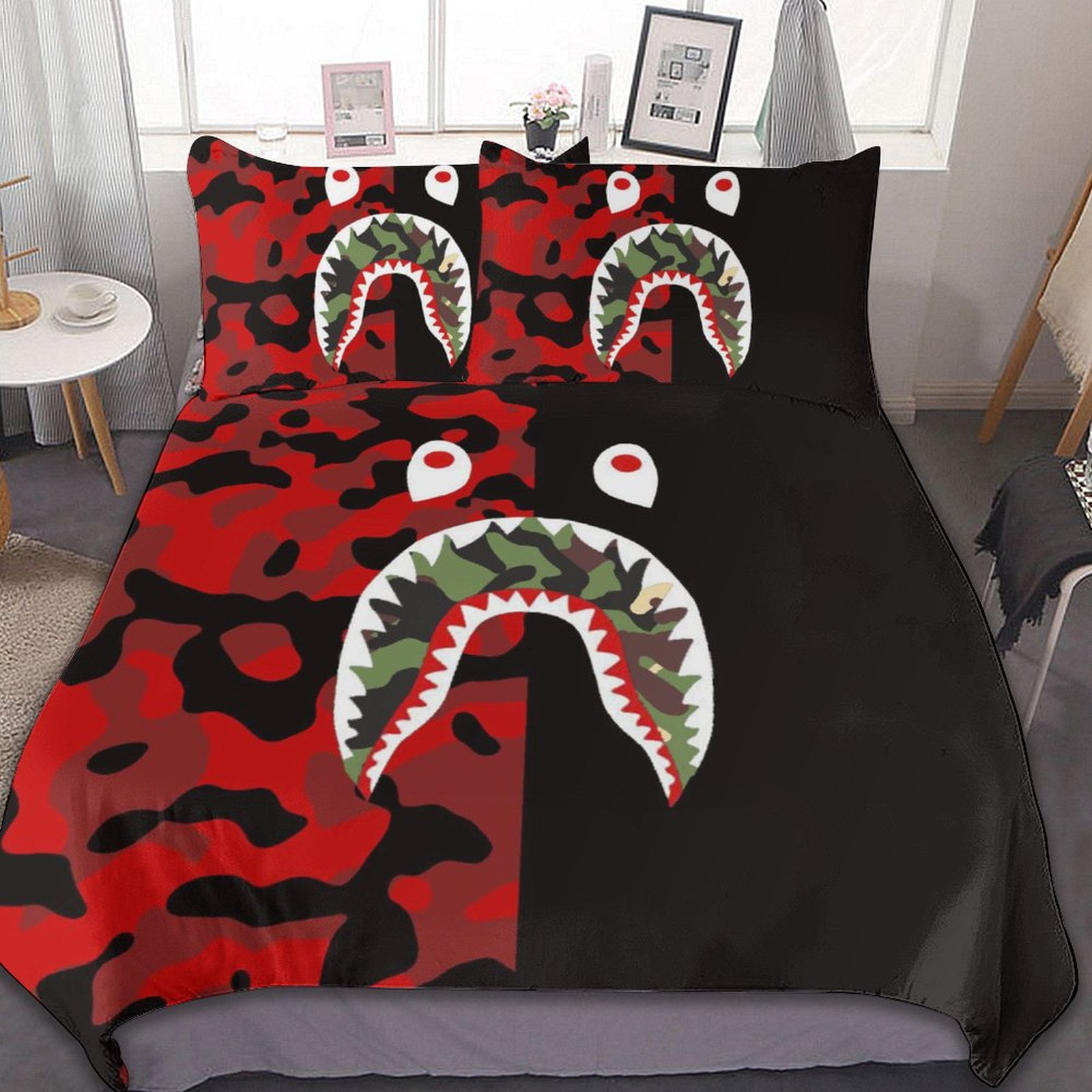 BAPE Camo Shark 3-Piece Bedding Set 102x90 Duvet Cover & 2 Pillow Shams  Set Soft Bed Sheets 