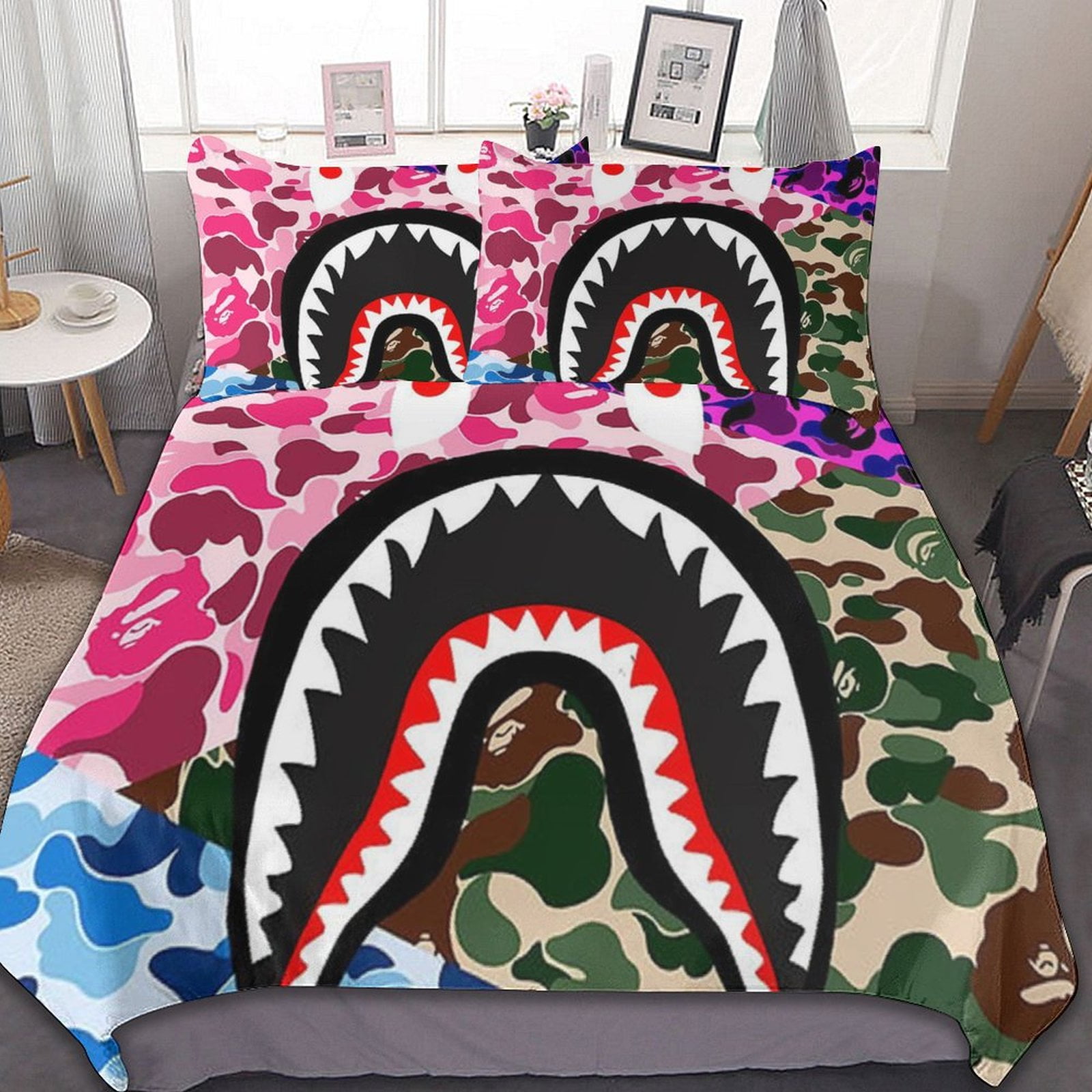 BAPE Camo Shark 3-Piece Bedding Set 79x90 Duvet Cover & 2 Pillow
