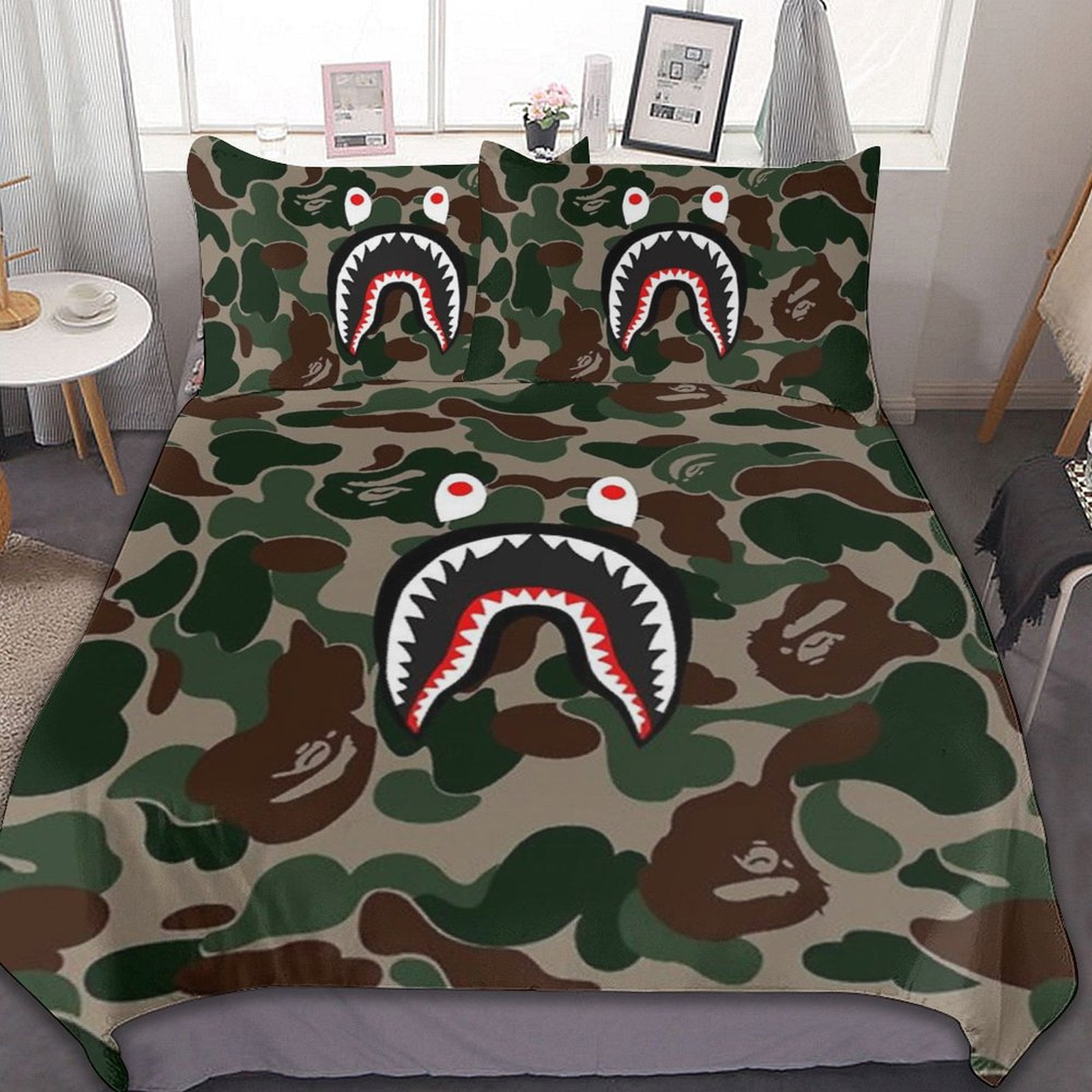 BAPE Camo Shark 3 Piece Bedding Set 79 x90 Duvet Cover 2 Pillow Shams Set Soft Bed Sheets Walmart