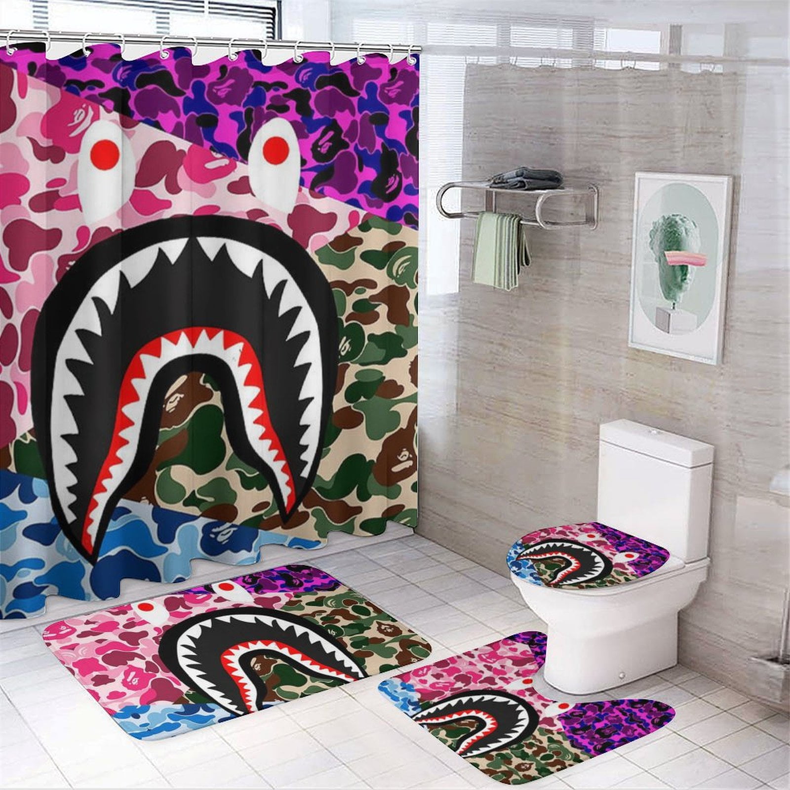 Bathroom Rug Bape Shark Rug BAPE Camo Shark 4PCS Bathroom Sets