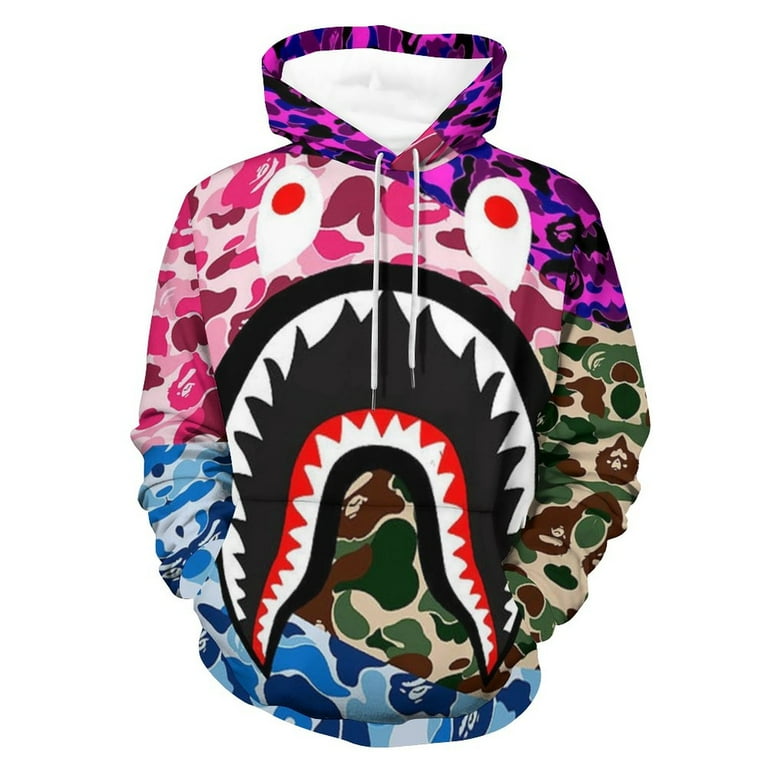 BAPE Camo Shark Casual Hoodie for Men Women Active Hooded Sweatshirt Soft Warm Sweater Jackets L Walmart