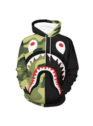 YQWEL Hoodie Shark Camo Print Unisex Bathing Ape Full Zipper Camo Shark Jacket Shirt for Men Women