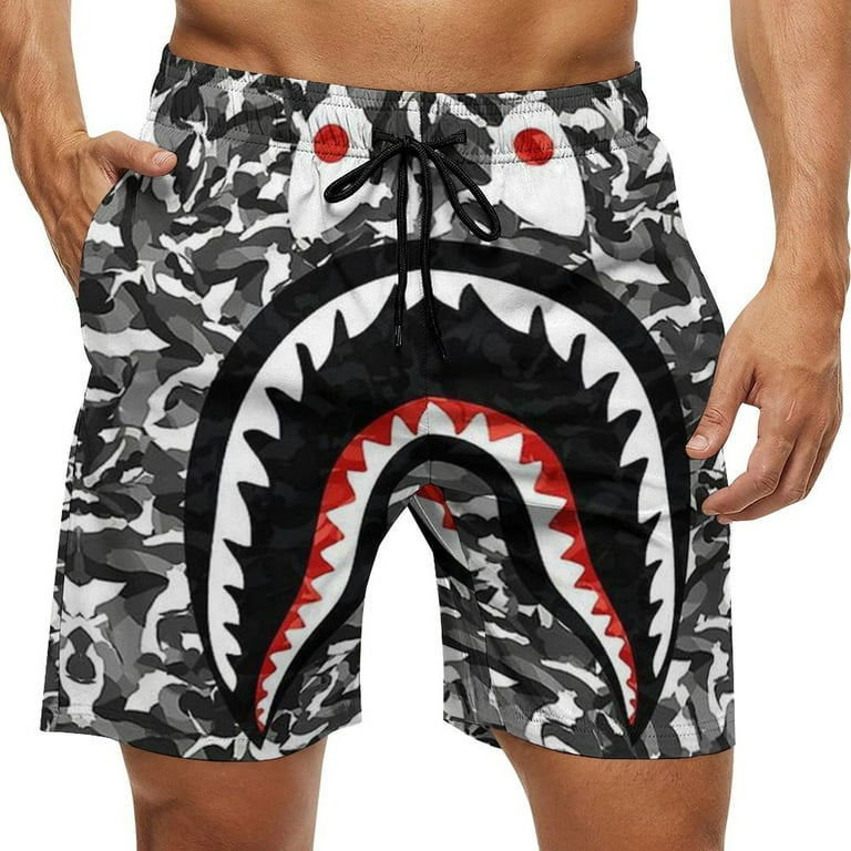 Jzcogew Bape Camo Shark Mens Board Shorts Quick Dry Swim Trunk Lightweight Soft Swimsuit Bathing Suit for Boys 2XL Men s Black