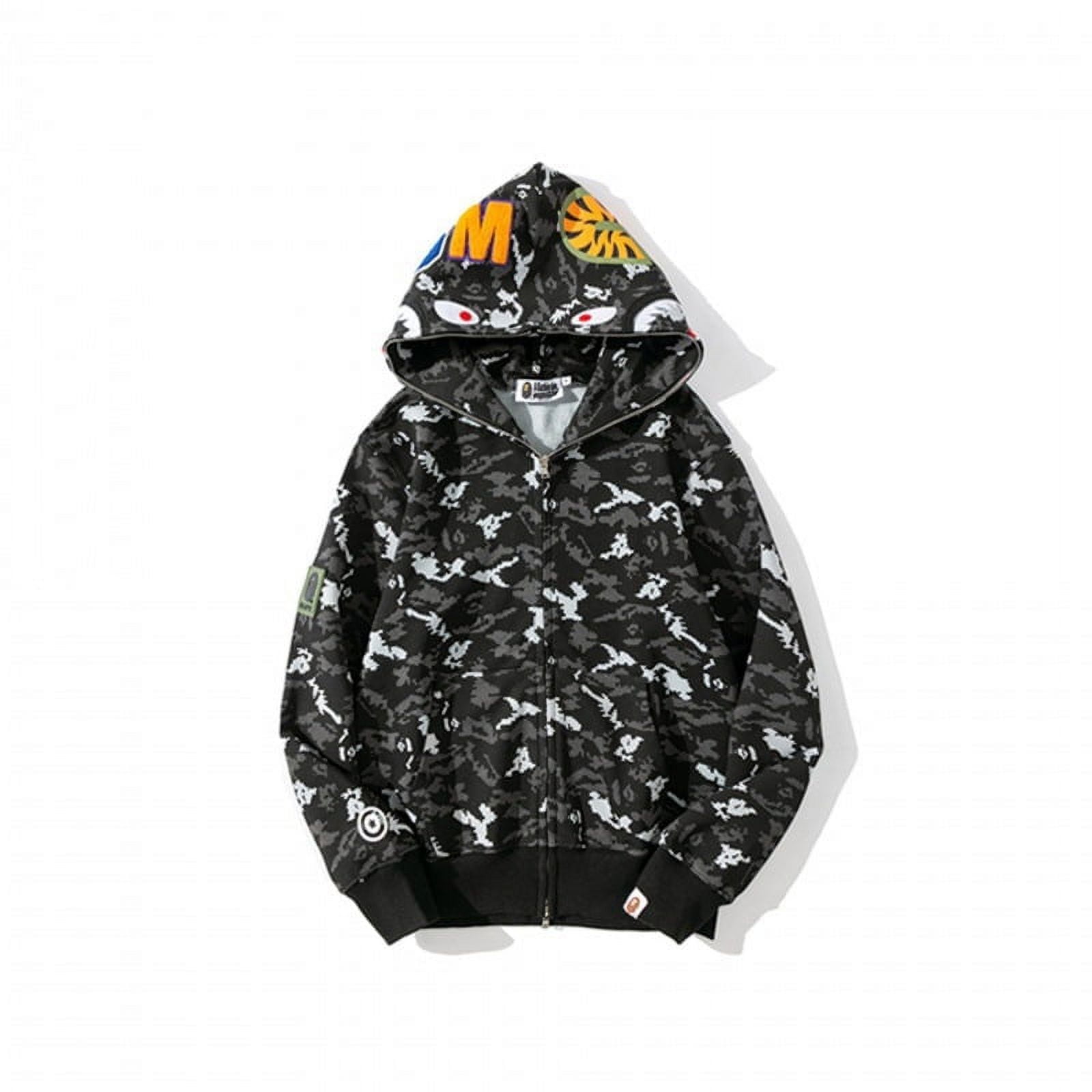 BAPE Embroidered Shark Camouflage Hoodie 3D Spring/Autumn ZipUp
