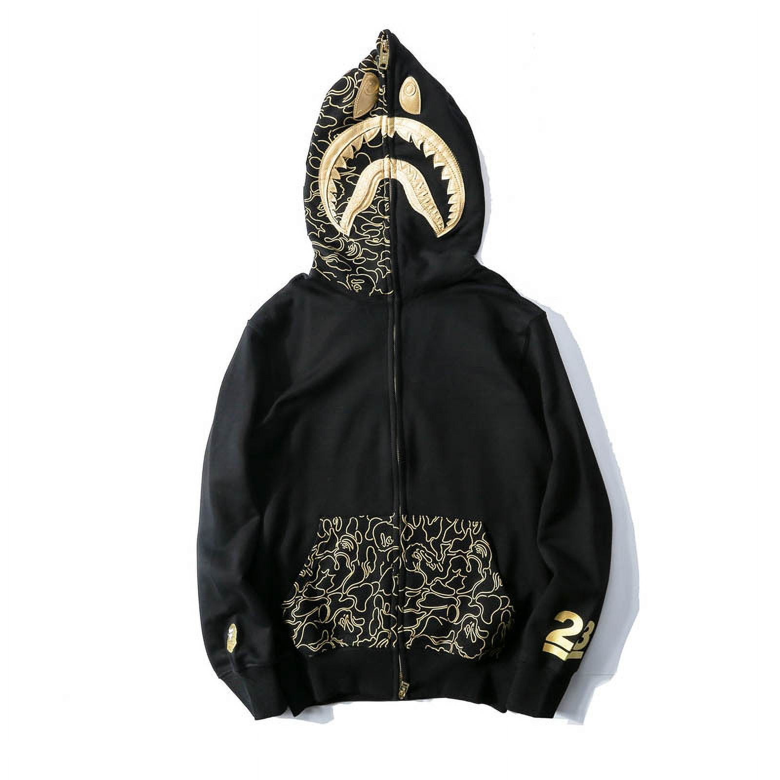 BAPE Gold Embroidered Shark Head Print Hooded Sweatshirt Jacket Walmart