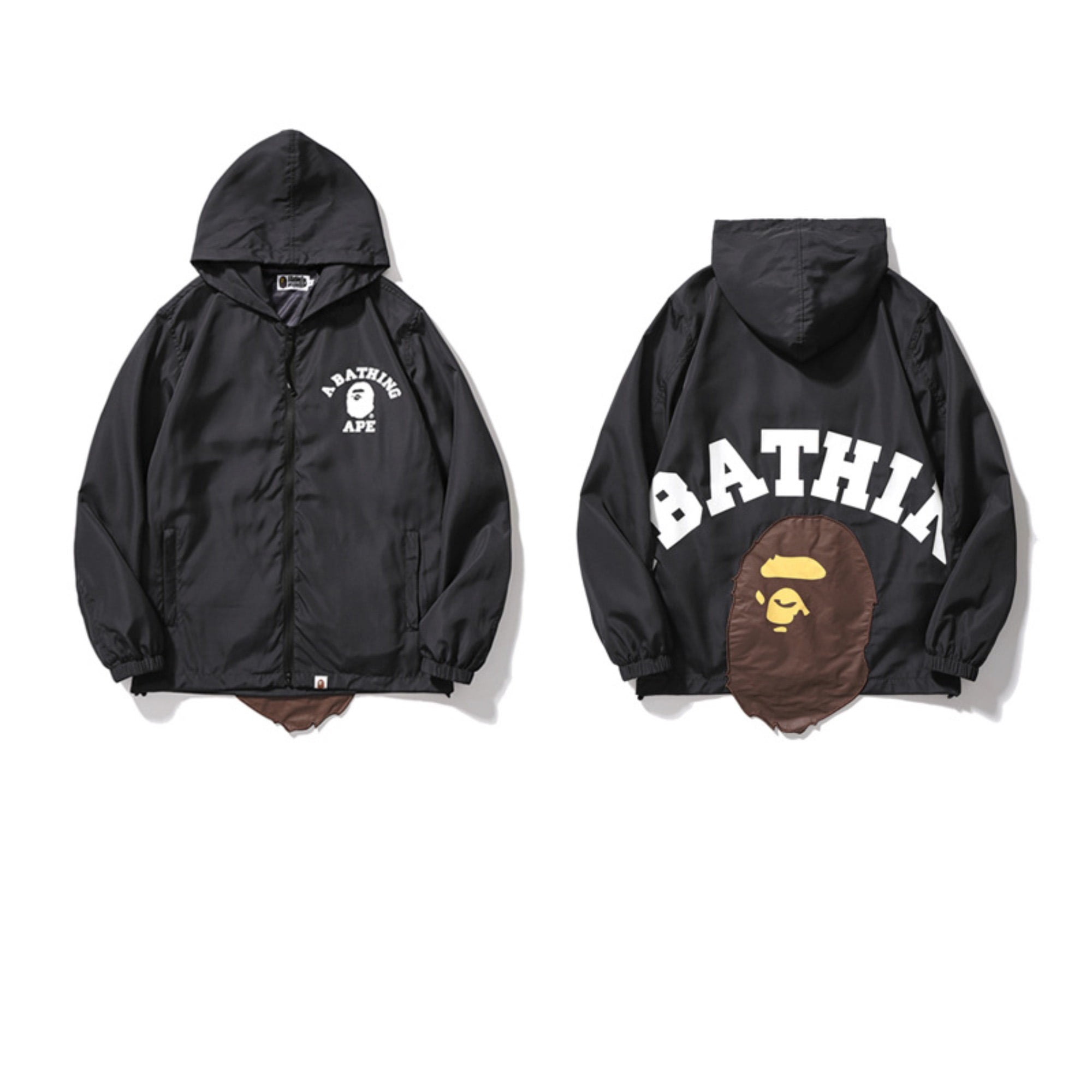 BAPE Great Letter Print Hooded Zipper Windbreaker Jacket 2XL