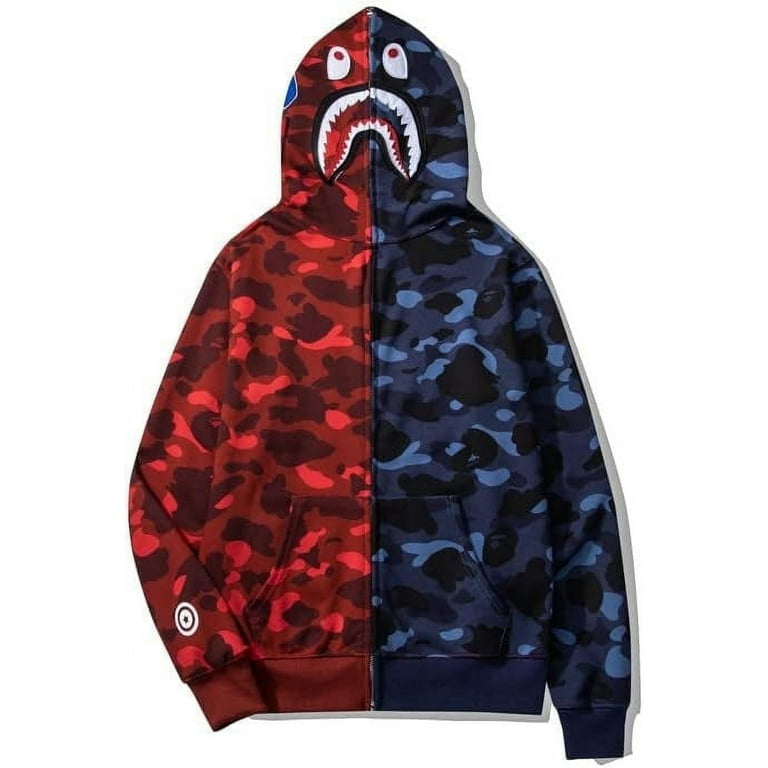 BAPE Hoodie Men s Shark Hoodie Cotton Material Shark Jaw Jacket Ape Camo Full Zip Jacket Up Walmart