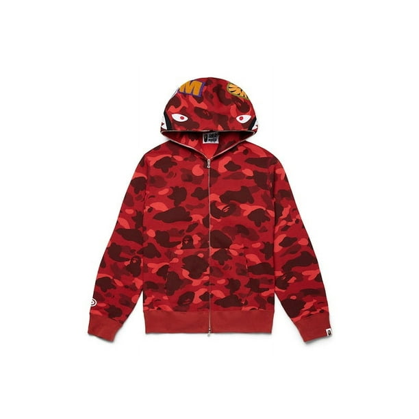 BAPE Men's Color Camo Shark Full Zip Hoodie Red, from StockX
