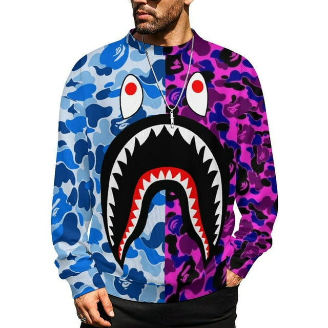 BAPE Sweatshirt, Camo Shark Long Sleeve Sweater Shirt for Men Women