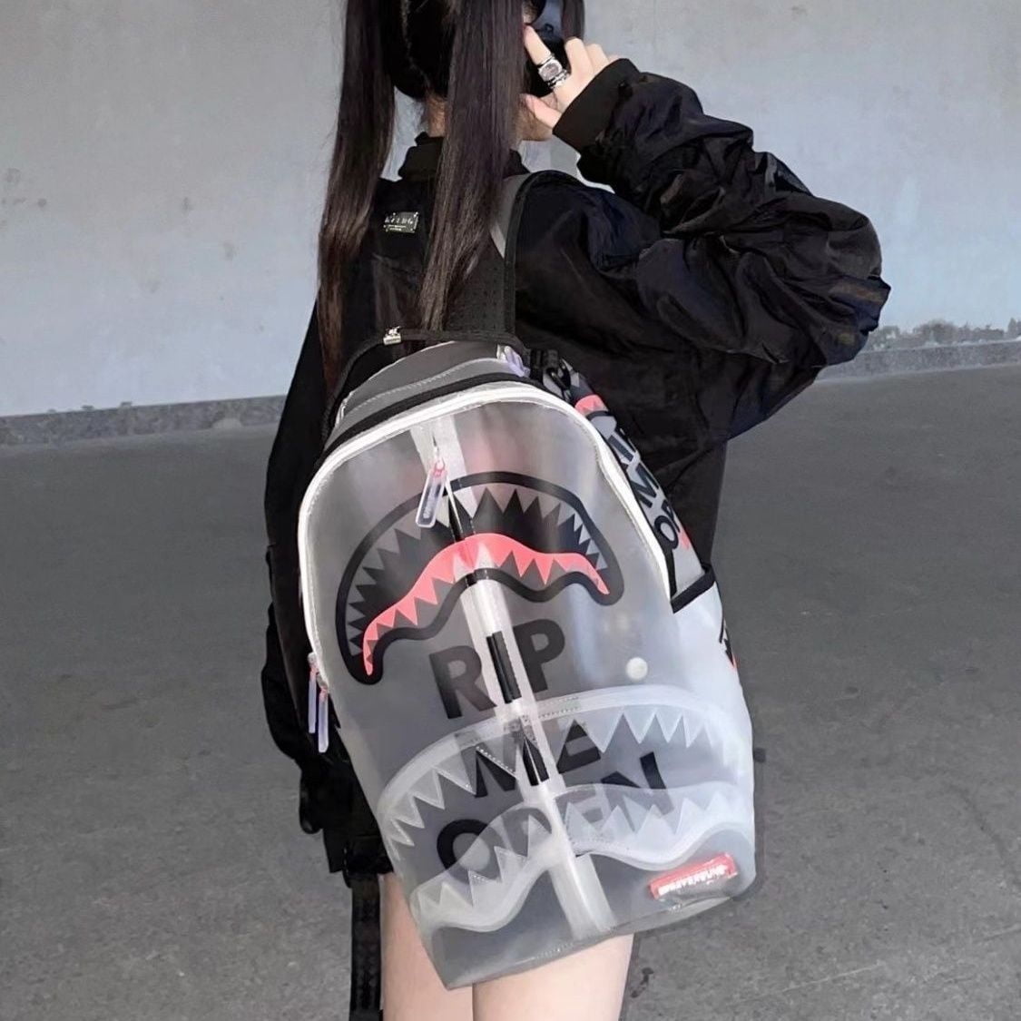 BAPE funny transparent schoolbag male and female students casual backpack cool trend backpack large capacity notebook bag