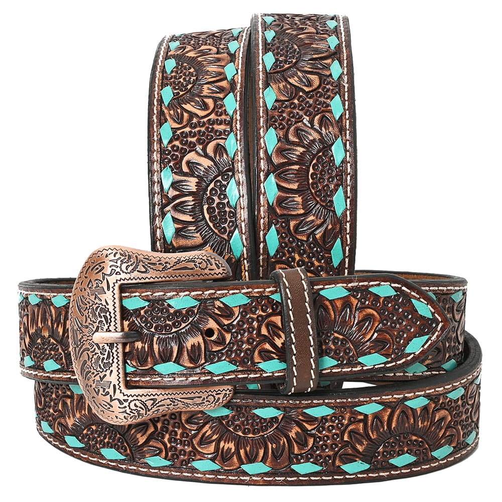 BAR H EQUINE Turquoise Sunflower Floral Hand Carved Western  display picture 2