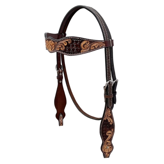 BAR H EQUINE Western Handtooled Genuine Leather Horse Headstall Tack