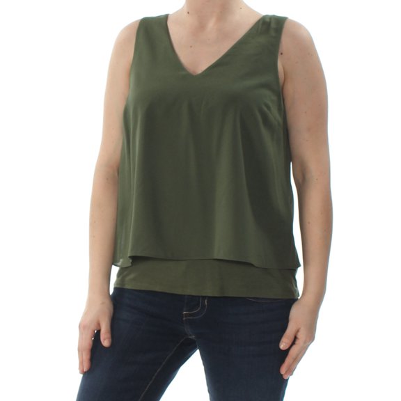 BAR III $39 Womens New 1338 Green V Neck Sleeveless Tiered Casual Top S B+B