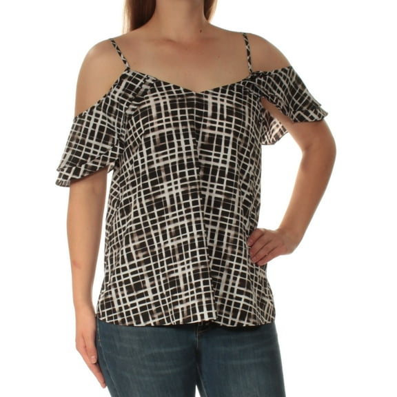 BAR III $40 Womens New 1695 Black Printed V Neck Top M B+B