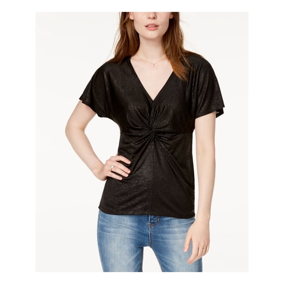 BAR III $44 Womens New 1218 Black Twist Front Short Sleeve T-Shirt S B+B