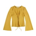 thumbnail image 1 of BAR III $44 Womens New 1295 Yellow Corset Waist Bell Sleeve Top M B+B, 1 of 2