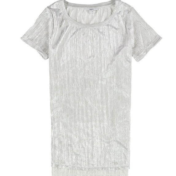 BAR III $44 Womens New 1368 Silver Metalic Ribbed Hip Slits T-Shirt S B+B