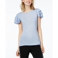 thumbnail image 1 of BAR III $44 Womens New 1399 Light Blue Ruffled Short Sleeve Top L B+B, 1 of 1