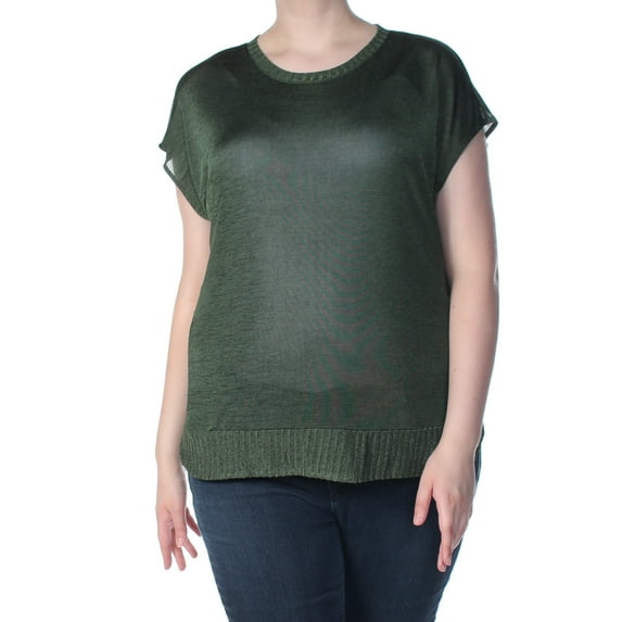 BAR III $44 Womens New 1488 Green Ribbed Trim Hi-Lo Sweater XL Plus B+B