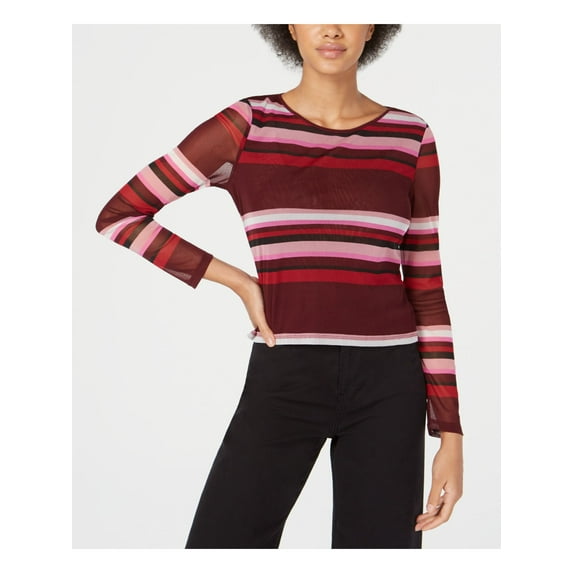 BAR III $44 Womens New Pink Striped Illusion Mesh Long Sleeve Top XXL B+B