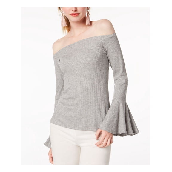 BAR III $45 Womens New 1259 Gray Bell Sleeve Off Shoulder Active Wear Top XL B+B