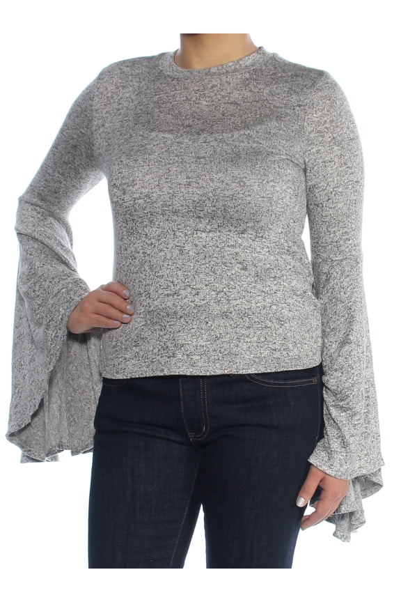 $49 Womens New 1081 Gray Heather Crew Neck Bell Sleeve Casual Top S B+B