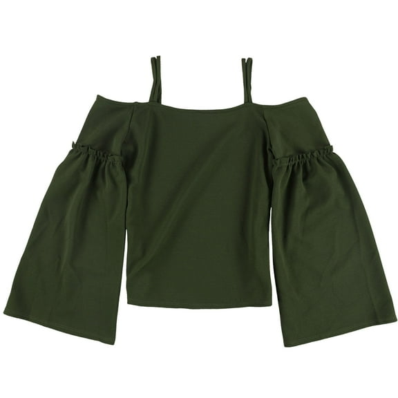 BAR III $49 Womens New 1140 Green Textured Cold Shoulder Bell Sleeve Top XS B B