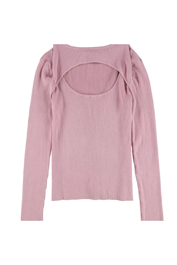 Womens Cutout Ribbed Pullover Sweater, Pink, X-Small