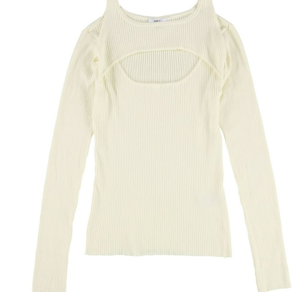 bar III Womens Cutout Ribbed Pullover Sweater, Off-White, Large