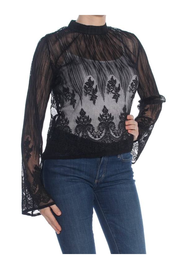 $50 Womens New 1500 Black Embroidered Mesh Top M B+B