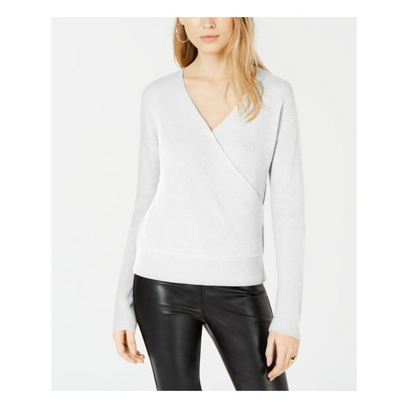 BAR III $54 Womens New 1474 Ivory Heather V Neck Long Sleeve Wrap Top XS B+B