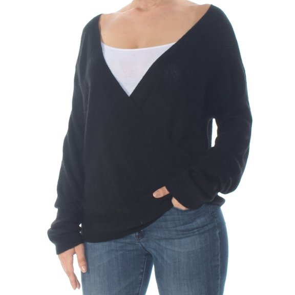 BAR III $55 Womens New 1316 Black Surplice Long Sleeve V Neck Sweater S B+B