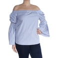 thumbnail image 1 of BAR III $59 Womens New 1218 Blue Striped Off Shoulder Bell Sleeve Top L B+B, 1 of 2