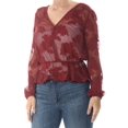 thumbnail image 1 of BAR III $59 Womens New 1307 Maroon Burnout V Neck Long Sleeve Peplum Top L B+B, 1 of 2
