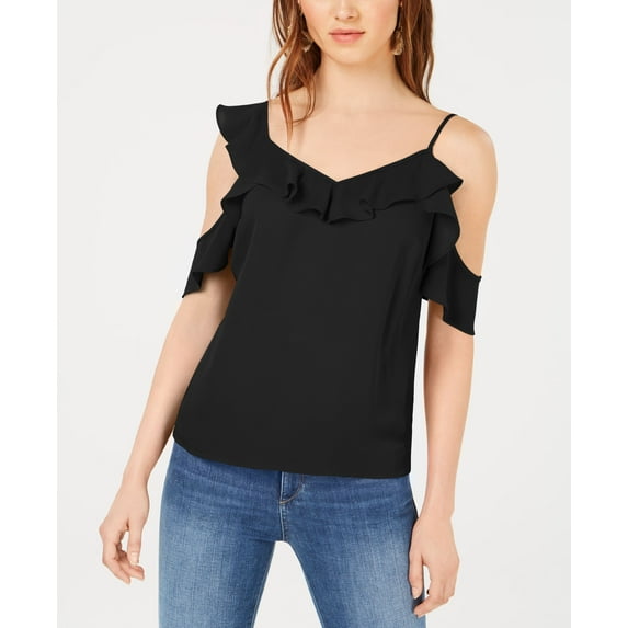 Bar III Asymmetrical Cold Shoulder Top Black 2XL
